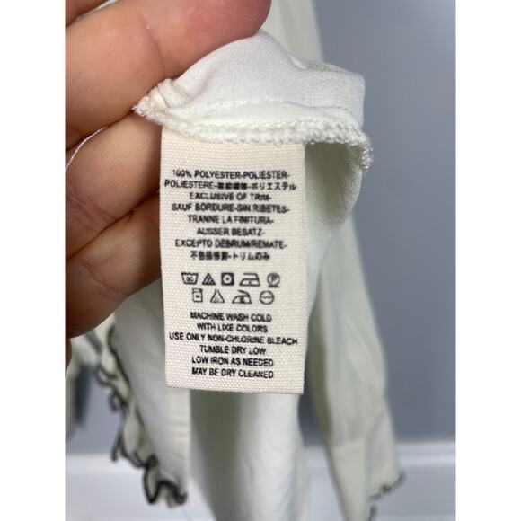 Free People, Size Small, Off White Button Up Blouse, Distressed Ruffle Contrast - Picture 4 of 9